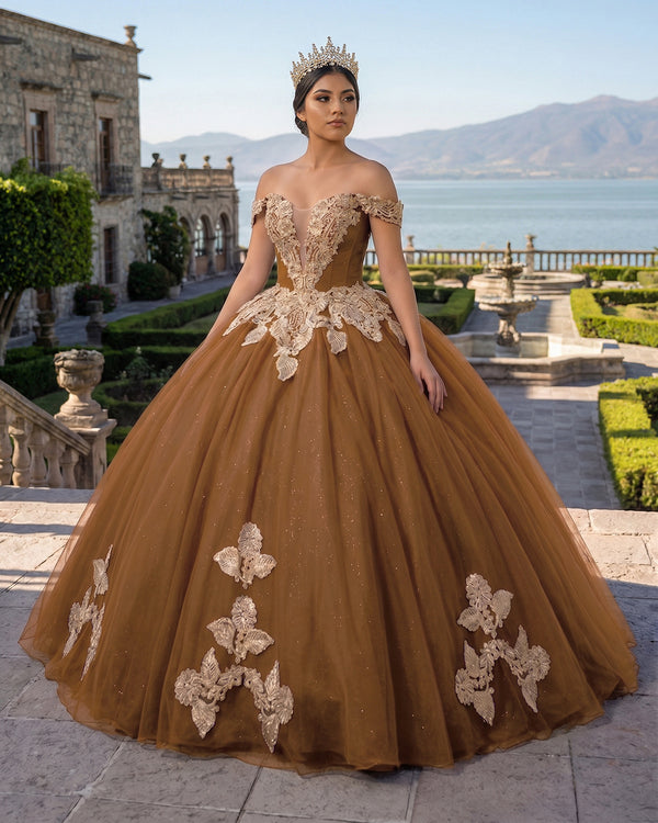 Yellow Off the Shoulder Quinceanera Dresses with Appliques | KISSPROM