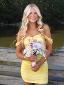 Yellow Pink Off The Shoulder Tulle Short Homecoming Dresses | KISSPROM