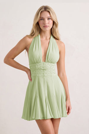 Yellow Plunge A-Line Linen Ruffled Homecoming Dress with Bow