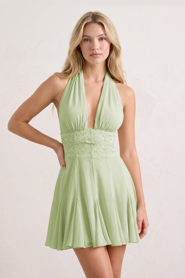 Yellow Plunge A-Line Linen Ruffled Homecoming Dress with Bow