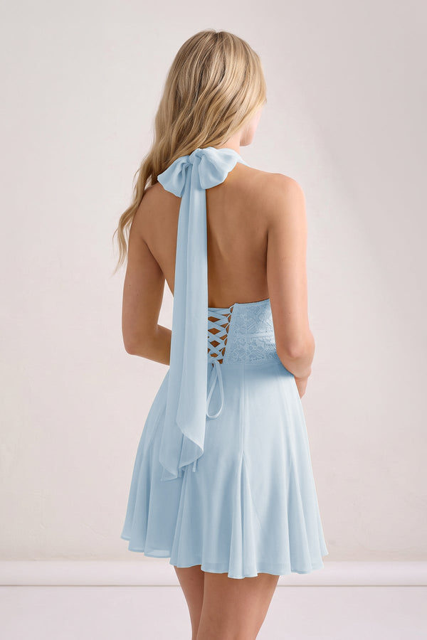 Yellow Plunge A-Line Linen Ruffled Homecoming Dress with Bow