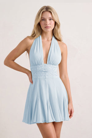 Yellow Plunge A-Line Linen Ruffled Homecoming Dress with Bow