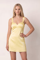 Yellow Sheath Satin V Neck Short Homecoming Dresses with Flower Straps | KISSPROM