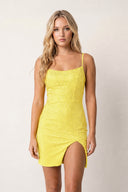 Sheath Beaded Satin Homecoming Dress with Slit - KissProm