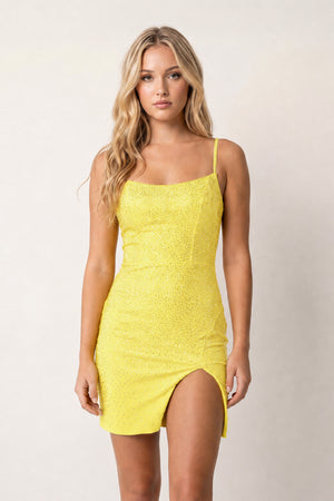Sheath Beaded Satin Homecoming Dress with Slit - KissProm