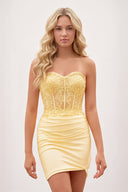 Yellow Sheath Sweetheart Corset Mini Party Dress | KISSPROM