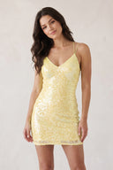 Yellow Sheath V Neck Sequins Sheath Mini Homecoming Dresses | KISSPROM