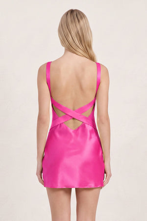 Hot Pink Simple Satin Sheath Mini Homecoming Dress | KISSPROM