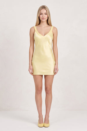 Yellow Simple Satin Sheath Mini Homecoming Dress | KISSPROM