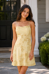 Yellow Spaghetti Straps A-Line Embroidered Tulle Homecoming Dress - KissProm