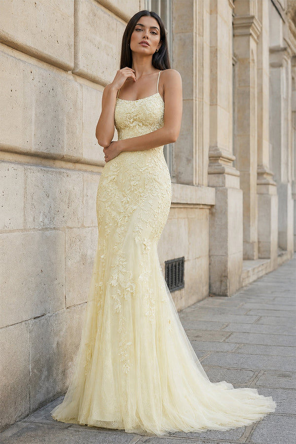 Mermaid Spaghetti Straps Lace Prom Dress - KissProm