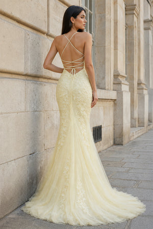 Mermaid Spaghetti Straps Lace Prom Dress - KissProm