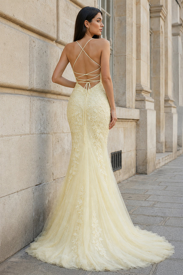 Mermaid Spaghetti Straps Lace Prom Dress - KissProm