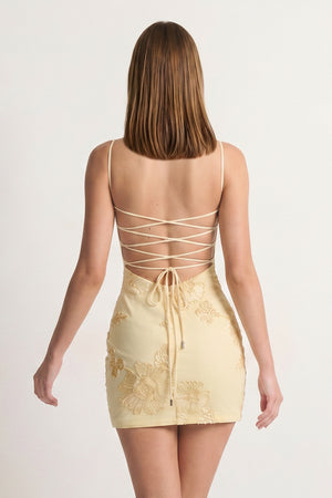 Yellow Spaghetti Straps Sheath Homecoming Dress With Floral Embroidery - KISSPROM