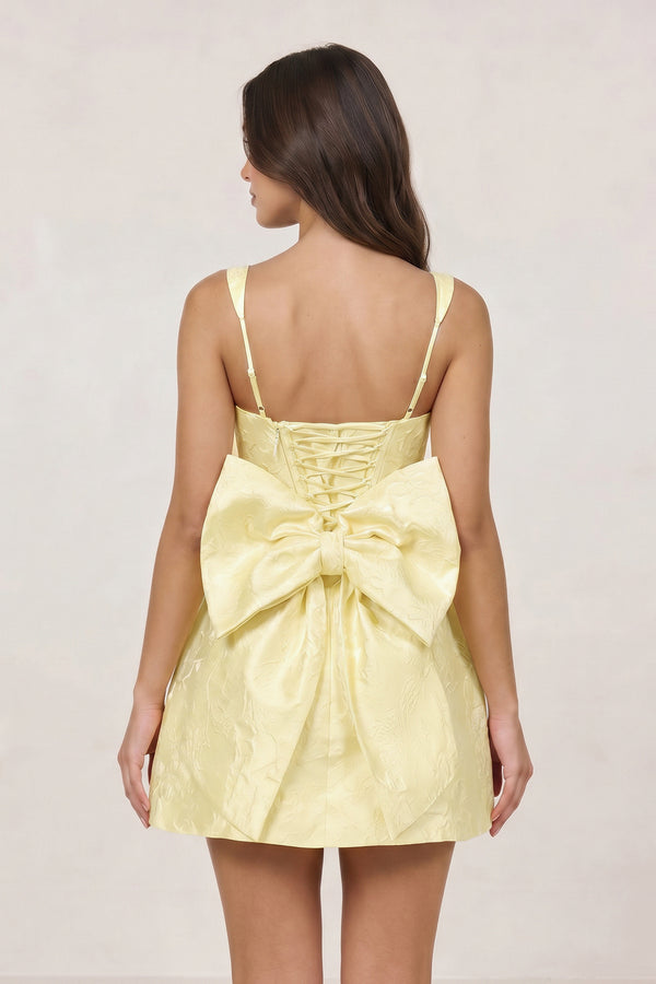 Yellow Square Neck A Line Short Homecoming Dresses With Bow (2) | KISSPROM