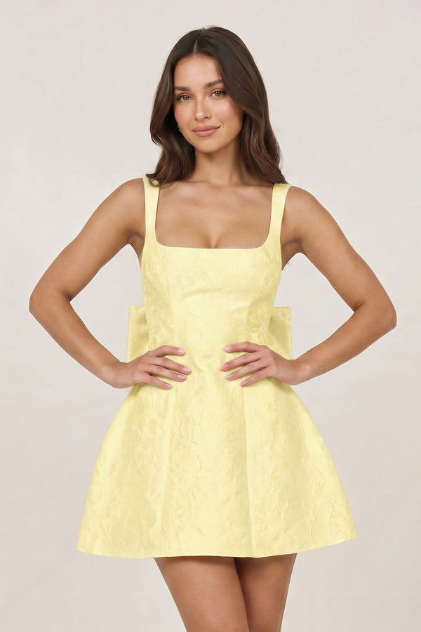 Yellow Square Neck A Line Short Homecoming Dresses With Bow | KISSPROM