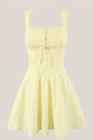 Yellow Square Neck Cotton A-Line Mini Dress – Dress by KissProm | Available at KissProm