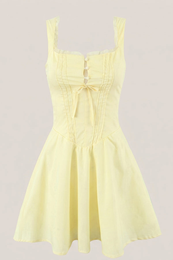Yellow Square Neck Cotton A-Line Mini Dress – Dress by KissProm | Available at KissProm