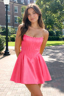 Yellow Strapless A-Line Satin Corset Homecoming Dress With Pearl– Homecoming Dress by KissProm | Available at KissProm
