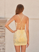 Danise | Yellow Strapless Sequin Appliques Bodycon Homecoming Dress