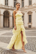 Pink Strapless Sheath Chiffon Ruffled Long Prom Dresses – Prom Dress by KissProm | Available at KissProm