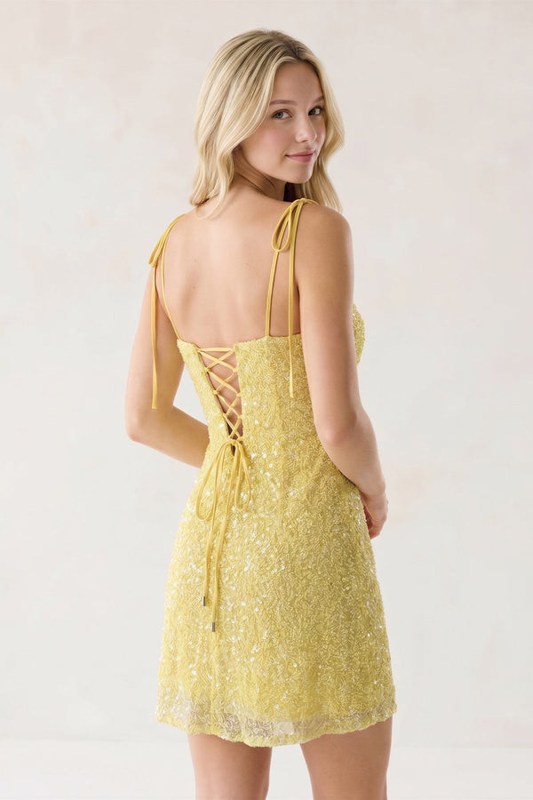 Yellow Sweetheart  A Line Sequins Short Homecoming Dresses - KissProm