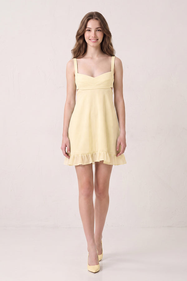 Yellow Sweetheart Chiffon Ruffled A-Line Cut-Out Homecoming Dress (3) | KISSPROM