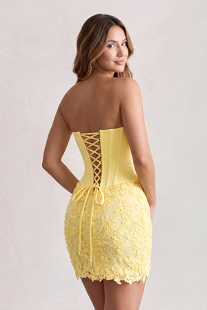 Yellow Sweetheart Corset Bodycon Lace Short Homecoming Dress (2) | KISSPROM