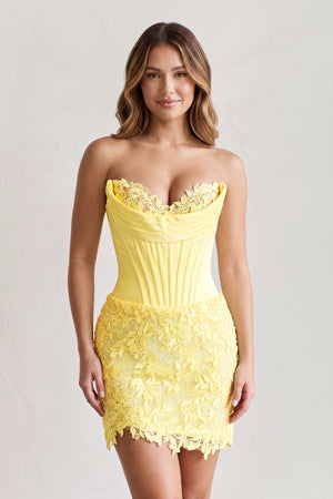 Yellow Sweetheart Corset Bodycon Lace Short Homecoming Dress | KISSPROM