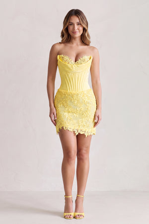 Yellow Sweetheart Corset Bodycon Lace Short Homecoming Dress (3) | KISSPROM