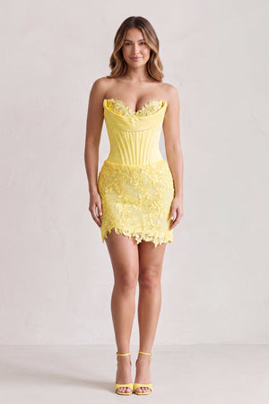 Yellow Sweetheart Corset Bodycon Lace Short Homecoming Dress (3) | KISSPROM