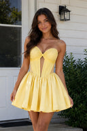 Yellow Sweetheart Cut-Out Satin A-Line Corset Homecoming Dress | KISSPROM