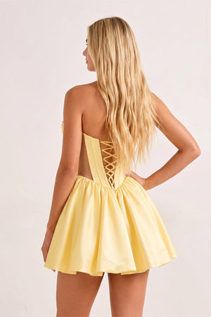 Yellow Sweetheart Cut-Out Satin A-Line Corset Homecoming Dress | KISSPROM