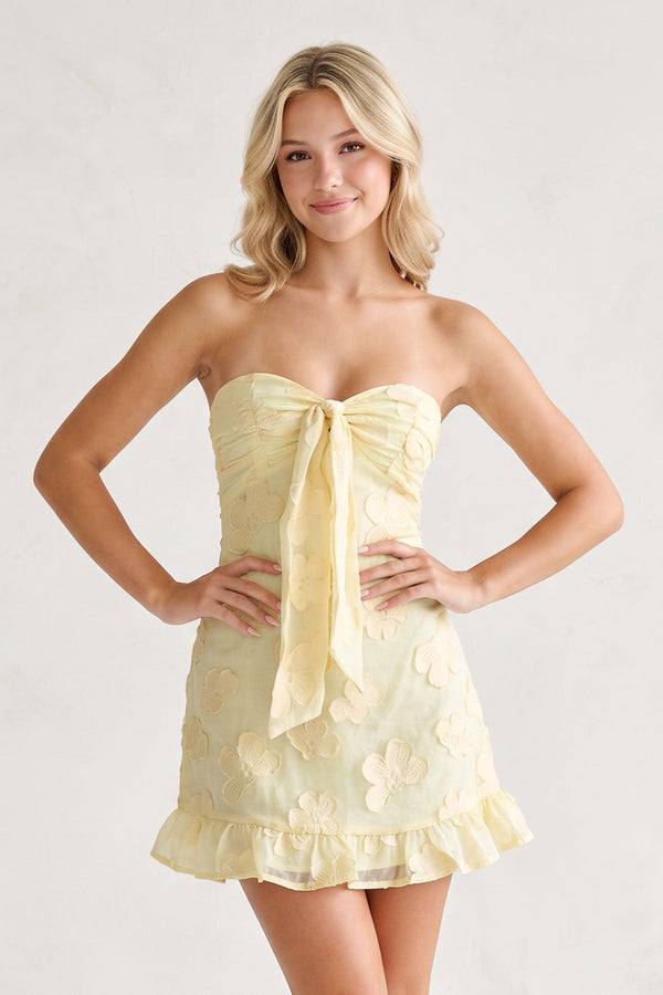 Yellow Sweetheart Embroidered Tulle Ruffled A-Line Homecoming Dress | KISSPROM