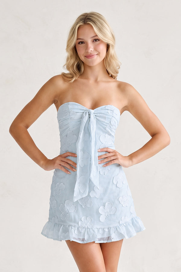 Blue Sweetheart Embroidered Tulle Ruffled A-Line Homecoming Dress | KISSPROM