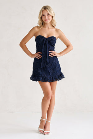Navy Blue Sweetheart Embroidered Tulle Ruffled A-Line Homecoming Dress (3) | KISSPROM