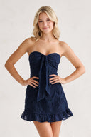 Navy Blue Sweetheart Embroidered Tulle Ruffled A-Line Homecoming Dress | KISSPROM