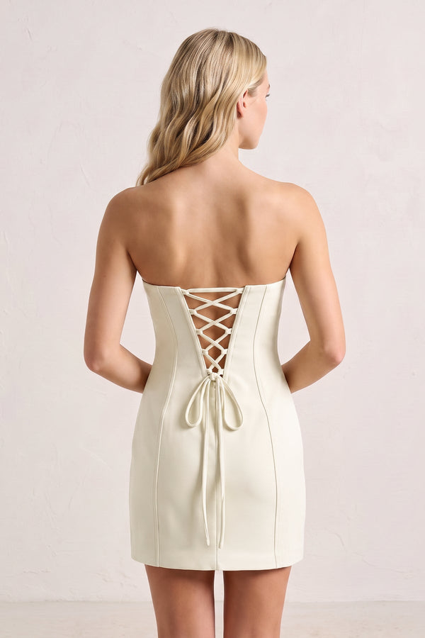 Ivory Sweetheart Keyhole Sheath Satin Homecoming Dress (4) | KISSPROM