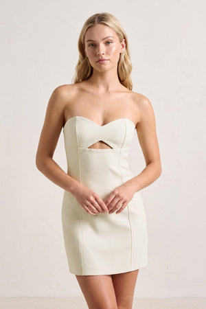 Ivory Sweetheart Keyhole Sheath Satin Homecoming Dress (3) | KISSPROM