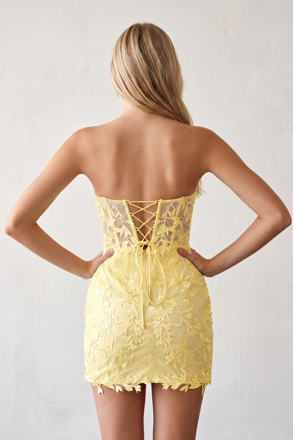 Yellow Sweetheart Lace Corset Tight Homecoming Dress | KISSPROM