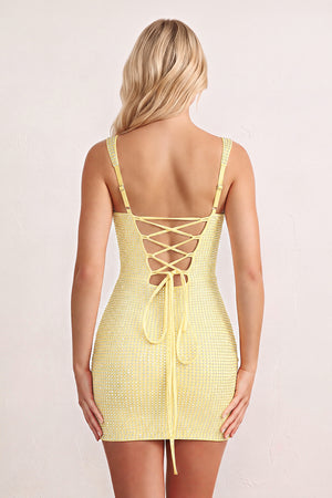 Yellow Sweetheart Satin Sheath Homecoming Dress with Rhinestones (2) | KISSPROM