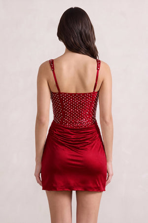 Burgundy Sweetheart Sheath Ruched Linen Homecoming Dress with Pearl (2) | KISSPROM