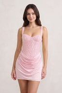 Pink Sweetheart Sheath Ruched Linen Homecoming Dress with Pearl | KISSPROM