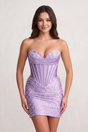 Lavender Sweetheart Sheath Satin Corset Homecoming Dress With Pearl | KISSPROM