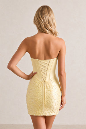 Yellow Sweetheart Sheath Satin Corset Homecoming Dress With Pearl - KissProm