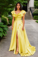 Hot Pink V-Neck Ruffle A-Line Long Prom Dress - Kissprom