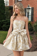 Yellow Flower Jacquard Strapless A-Line Bowknot Homecoming Dress With Pearl (3) | KISSPROM