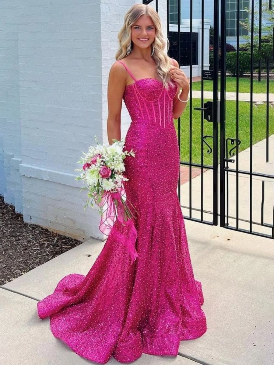 KissProm-Yoshi Mermaid Sweetheart Fuchsia Sequins Prom Dresses