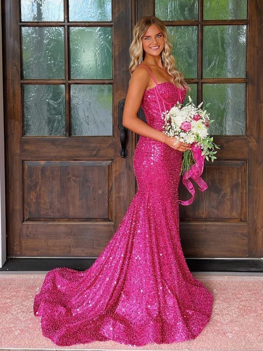 KissProm-Yoshi Mermaid Sweetheart Fuchsia Sequins Prom Dresses