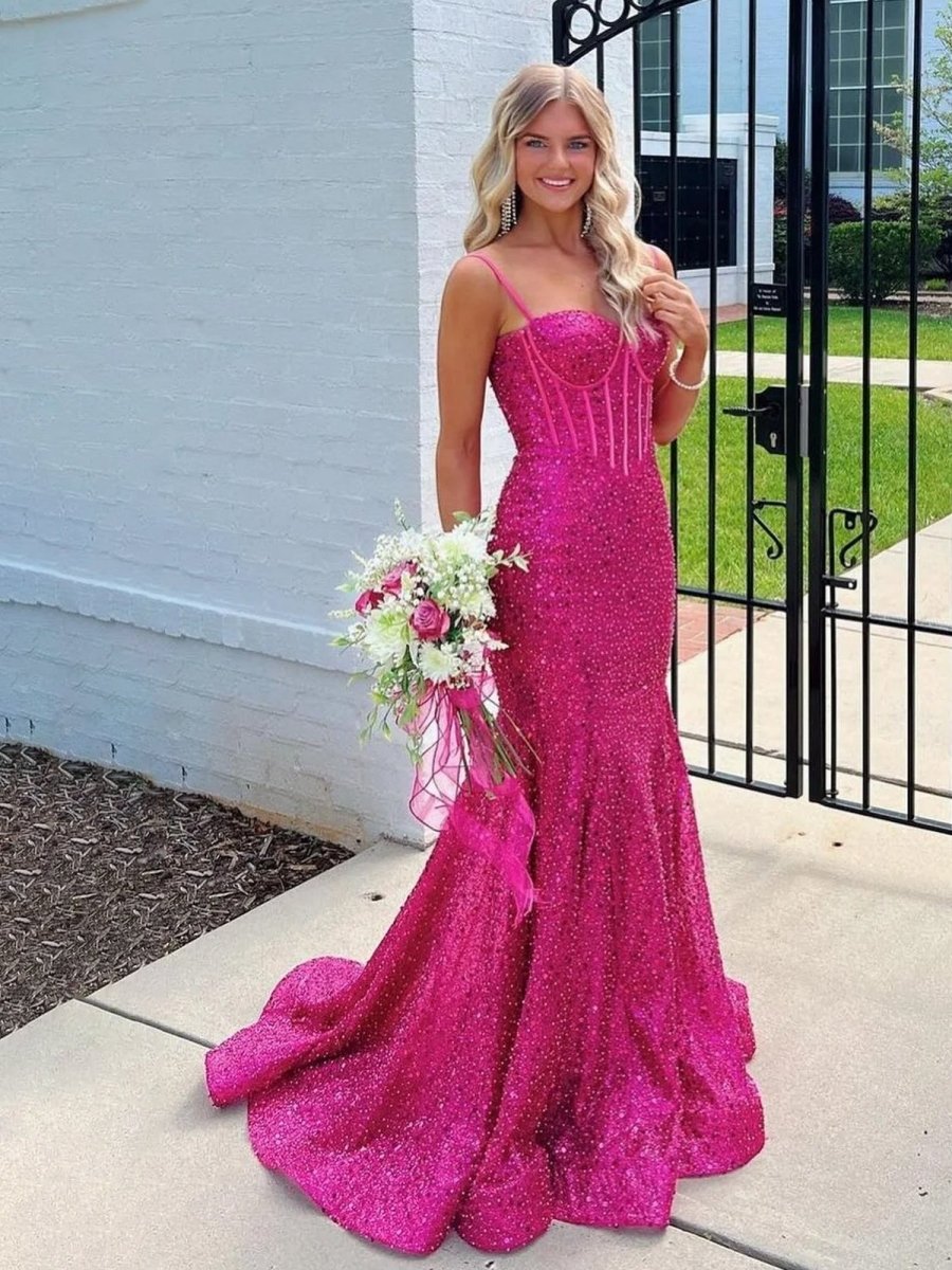 KissProm-Yoshi Mermaid Sweetheart Fuchsia Sequins Prom Dresses